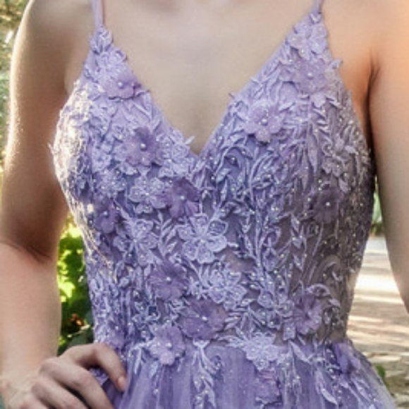 Designer Yellow,lilac,blue long beaded floral lace embroidered gown - Picture 5 of 8